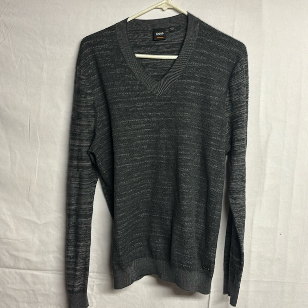 Bosd Hugo Boss Men’s Grey charcoal V-neck Sweater Cotton Blend Size Large